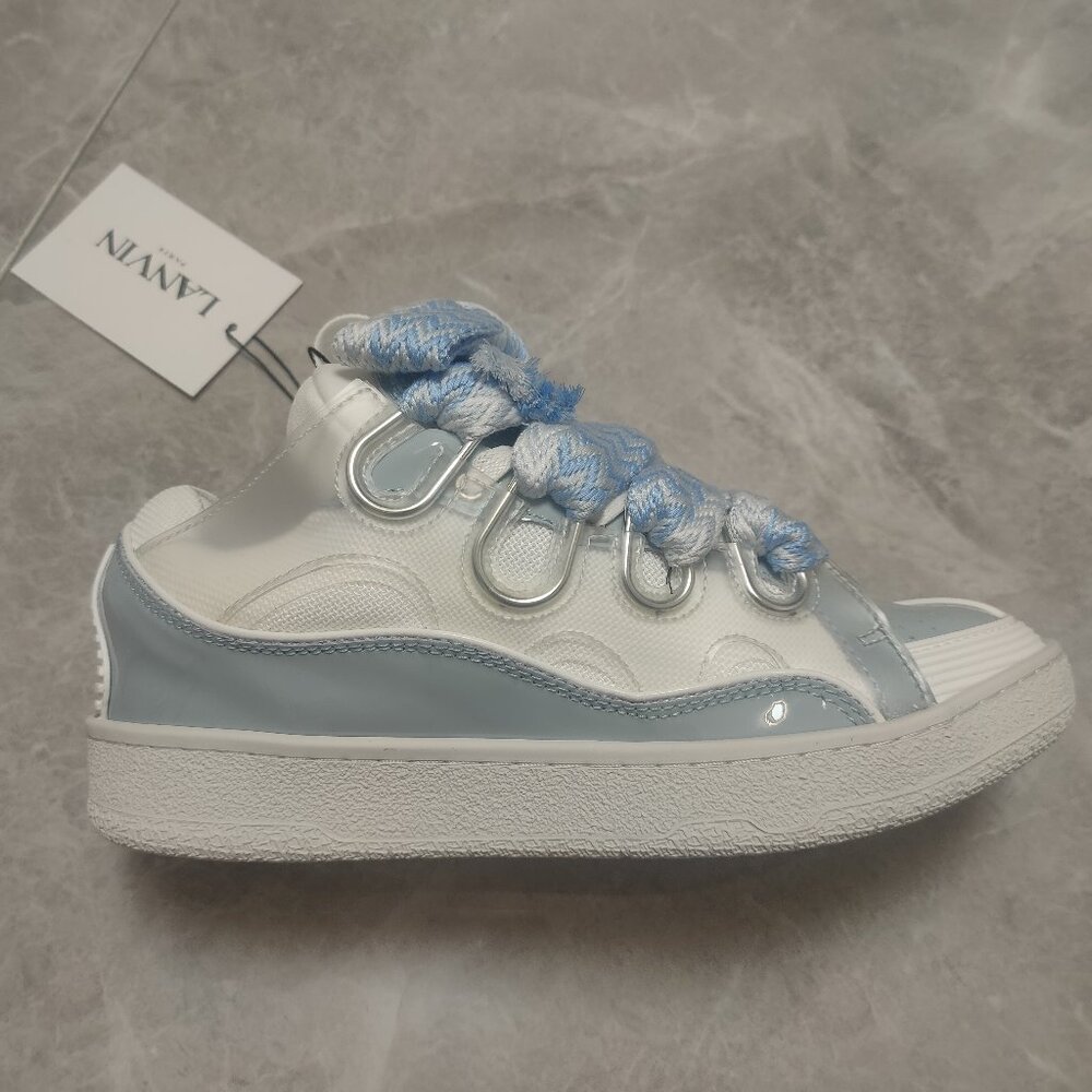 Lanvin Leather Curb Sneaker White Blue Women's 8
